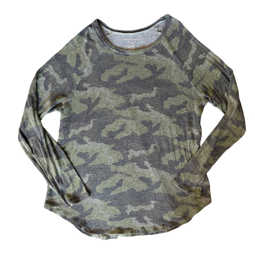American Eagle Soft Sexy Plush Camo Long Sleeve Raglan Top Green Camouflage L